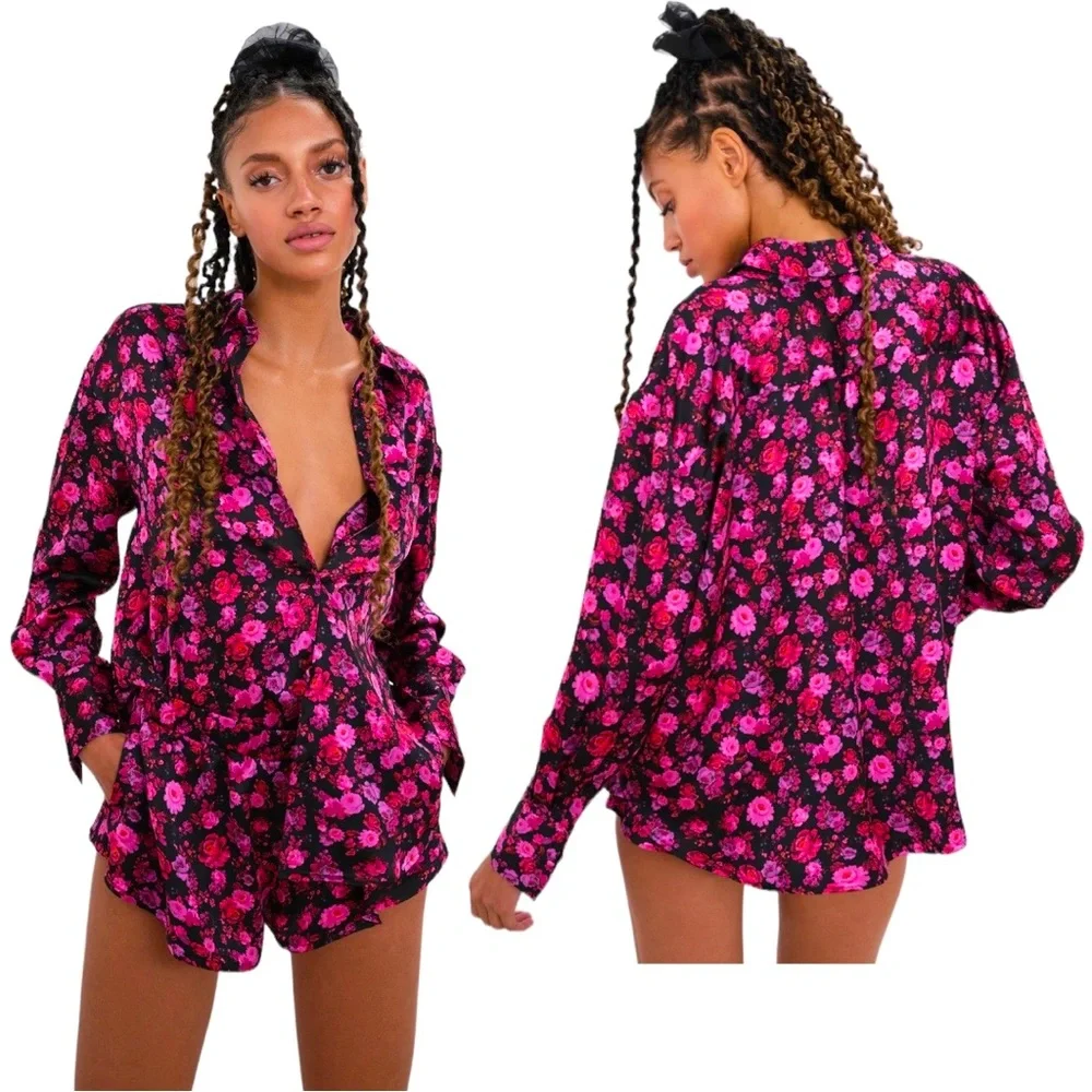 For Love and Lemons X Victoria Secret Lola PJ Top XXS NWOT Valentines colors